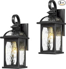 zeyu 2 Pack Outdoor Wall Lamps, 15-inch Black Exterior Light Fixtures for Patio House, Die-Cast Aluminum with Water Ripple Glass, Black Finish, ZD100B-2PK BK-WP by GreenHaven Gardens
