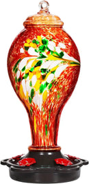 LUJII Hummingbird Feeder for Outdoors, Hand Blown Glass Humming Bird Feeder, Anti Fade Leakproof with 25 Ounces Nectar Capacity, Easy to Install Clean Refill, Include Hook & Ant Moat (Red) by GreenHaven Gardens