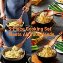 6 PCS Wooden Spoons for Cooking - Teak Wooden Cooking Utensils Set with Holder - Non-Stick, Soft Grip, Ergonomic Design - Natural Finish by CozyNest Decor