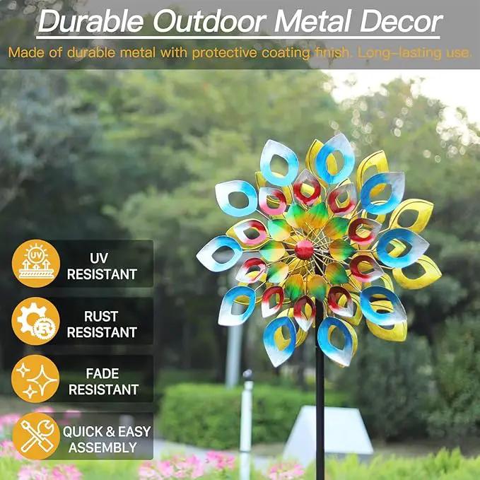 Yard Garden Wind Spinners with Stake - Large Outdoor Metal Wind Spinners, Lawn Yard Art Garden Decor (24" W x 84" H), photo 3 of 7