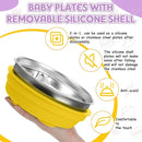 Nuogo 2 Pcs Stainless Steel Baby Suction Plates with Removable Silicone Shell 2-in-1 Metal Toddler Bowl Divided for Picky Eaters Kid Feeding Led Weaning Supply, Dishwasher Safe (Yellow,Purple) by TinyTreasures Baby Boutique