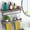 Meangood Floating Shelves Wall Mounted, Wall Shelf with Towel Bar Rustic Wood Wall Storage Shelves for Bedroom,Living Room,Bathroom, Kitchen (Set of 2/Brown) by CozyNest Decor