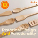 Riveira Maple Wooden Cooking Utensils Set of 6 Premium Non-Toxic Wooden Spoons & Spatula for Cooking by CozyNest Decor