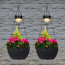 2 Packs Solar Hanging Basket Planters for Plants Outdoor, Self Watering Black Flower Plants Pots with Solar Light Drainer for Balcony Patio Garden Outdoor Decoration by CozyNest Decor