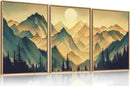 Celestdeco Mountains Forests Framed Canvas Wall Art Set, Abstract Sun Woodland Painting, Boho Scenery Sun Wall Decor, Natural Woodgrain Art Print for Living Room, Bedroom, Dining Room, Office - 16"x24"x3 by CozyNest Decor