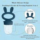 Baby Solids/Frozen Fruit Feeder Pacifier, Infant Teether Toy 4M+, BPA-Free Silicone Pouch & Nipple, Safely Introduce Solids, Teething Relief, 2-Pack - Blue/Green (Rabbit) by TinyTreasures Baby Boutique