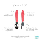 Bumkins Toddler Utensils, Kids Size Fork and Spoon Set, Silicone and Stainless-Steel Training Silverware, Angled Forks / Sporks for Self-Feeding, Children Hold Learning to Eat, 18 Months Up, Red by TinyTreasures Baby Boutique