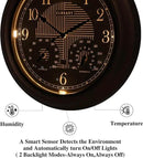 CLXEAST 18 Inch Illuminated Outdoor Indoor Atomic Analog Wall Clock with Temperature & Humidity, Lighted Outdoor Clocks for Patio Large Waterproof with Thermometer,Bronze Finish,House Warming Gifts by CozyNest Decor