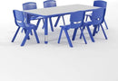 EMMA + OLIVER 23.625" W x 47.25" L Blue Plastic Activity Table Set-6 Chairs by CozyNest Decor