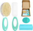 Baby Hair Brush and Comb Set, 4Pcs Baby Soft Bristles Hairbrush Cradle Cap Brush Hair Comb for Newborns Toddlers Boys Girls (Green) by TinyTreasures Baby Boutique