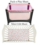 Pack n Play Sheet Stretchy Fitted Portable Mini Crib Sheets Set 3 Pack,Playard Sheets Convertible Playard Mattress Cover,Ultra Soft Jersey Material,Floral,Grey Rabbit & Pink by TinyTreasures Baby Boutique