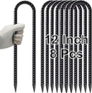 VVOKGO Trampoline Stakes 12 Inches Anchors High Wind Heavy Duty, 8-Pack U Shaped Tie Down Anchor Kit for Ground, Camping Tent, Soccer Net, Swing Set, Black by CozyNest Decor