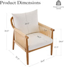 Braid Accent Chair for Living Room Bedroom Reading Room, Rattan Modern Boho Armchair with Solid Wooden Armrest & Frame and Cushions by CozyNest Decor