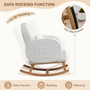 Rocking Chair Nursery with Ottoman, Upholstered Glider Rocker with High Backrest and Side Pocket, Rocking Accent Armchair with Solid Wood Legs for Nursery/Living Room/Bedroom White by TinyTreasures Baby Boutique