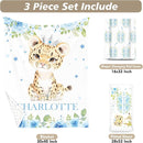 Custom Name Crib Bedding Set - Blue Floral Leopard Pattern, Personalized Nursery Bedding 3-Piece Set– Soft Blanket, Fitted Sheet, Changing Pad Cover – for Newborns Girls Nursery Gifts by TinyTreasures Baby Boutique