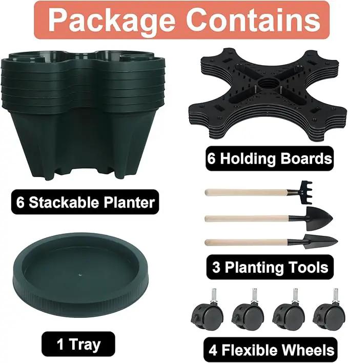 Vertical Planter 7 Tier Stackable Planters Garden Planters Strawberry Herb Flower and Vegetable Planter Indoor Outdoor Gardening Pots with Removable Wheels and Tools 2-Pack, photo 8 of 9