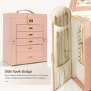 AKOZLIN Large Jewelry Box Organizer Functional Lockable with Big Mirror, Leather Jewelry Storage Case for Women Girls Ring Necklace Earring Bracelet Holder Organizer Pink by TinyTreasures Baby Boutique