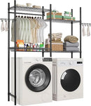 VEVOR Over The Washer and Dryer Storage Shelf, 4 Tier Laundry Room Drying Rack with Hanger Rod and Hooks, Adjustable Over Washer and Dryer Shelves, Laundry Room Shelf Storage Space Saver, Black by CozyNest Decor