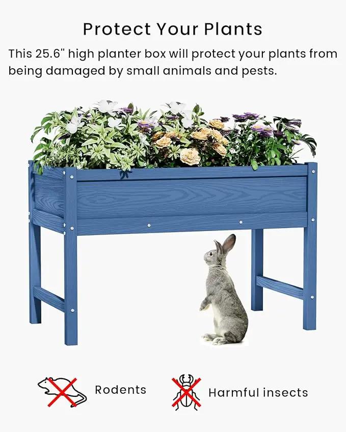 HDPE Raised Garden Bed with Legs, Outdoor Weather-Resistant Elevated Planter Box Stand for Seeds, Herbs, Flowers, Vegetables (Navy Blue), photo 7 of 7