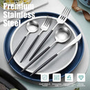 Matte Black Silver Silverware Set for 4,Modern Stainless Steel Brushed Cutlery Set,20-Pieces Heavy Duty Flatware Set,Knives Spoons and Forks Set Utensils Set, Satin Finish, Dishwasher Safe