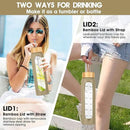 32 oz Glass Water Bottle with Straw - Motivational Time Marker & Silicone Sleeve - Reusable Tumbler Includes 2 Bamboo Lids & Fruit Infuser - 1 Pack by CozyNest Decor