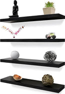 Wood Floating Shelves for Wall Decor, Rustic Wall Shelves for Bedroom Bathroom Kitchen Living Room, Set of 4 Black 24 Inch by CozyNest Decor