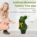 2 Pcs Artificial Bunny Shaped Topiary Trees, Artificial Green Boxwood Bunny Decorations with Gold Bow, Perfect for Indoor & Outdoor Front Porch, Easter& Garden Decor (Bunny Tree with Base) by CozyNest Decor