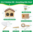 Kids Bug Catching Kit, 6-in-1 Nature Discovery Kit with Breathable Wooden Critter Habitat House, 15 Insert Cards, Magnifying Glass, Butterfly Net, Summer Outside Toys, Gift for Boys & Girls by TinyTreasures Baby Boutique
