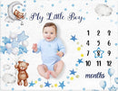 Sleeping Bear Monthly Baby Milestone Blanket Bear Star Balloon Flannel Blanket Boy Newborn Infant Swaddle Growth Baby Frame for Boys Girls Nursery (Blue) by TinyTreasures Baby Boutique