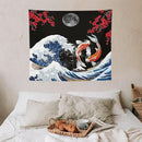 Houselerax Japanese Koi Fish Tapestry, Yin Yang Big Wave Red Cherry Blossom Tapestries Wall Hanging for Bedroom Living Room Office Decor 60"x50" by CozyNest Decor