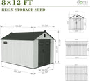 Domi 8x12FT Outdoor Resin Storage Shed with Transparent Windows & Louvered Vents, Plastic Tool Shed with Double Lockable Doors & Gable Roof, Outside Garden Shed for Backyard, Patio, Lawn, Grey by GreenHaven Gardens