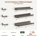 Picture Ledge Wall Shelves 16 inches Width Set of 3, Solid Pine Wood Rustic Floating Ledge Shelves for Wall for Kids' Room Bedroom Kitchen Bathroom Living Room Nursery Display Decor, Grey by TinyTreasures Baby Boutique