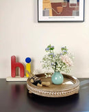 12 Inches Rustic Wooden Decorative Tray, Small Round Beaded Wood Tray for Kitchen Dinning Table Centerpiece Decor Entryway Living Room Home Decor, Brown by CozyNest Decor