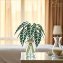 Artificial Flowers Turtle-Back, Alocasia Leaf, in Glass Vase with Faux Water,7Pcs Artificial Leaves Real Touch Latex Leaves for Centerpiece (2, Alocasia Leaf) by CozyNest Decor