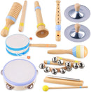 Montessori Musical Instruments for Toddlers, Wooden Baby Music Set with Drum, Flute, Clarinet, Chime Bar, Bells Cymbals, Natural Sensory Learning Toys for Boys Girls 1-3 Years Old by TinyTreasures Baby Boutique