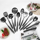 304 Stainlss Steel Matte Kitchen Utensils Set, 12 Pcs Long Metal Cooking Utensil Gadgets Tools Set with Spatula, Ladle, Spoon, Ladle, Skimmer, Tunner, Pasta Server, Tongs(Black, Dishwasher Safe) by CozyNest Decor