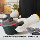 DEYAN Silicone BBQ & Oven Gloves - Food Grade, Heat Resistant Waterproof & Oil Proof Gloves for Grilling, Baking, Frying, Cooking - Long Sleeve & Non-Slip Grip, 1 Pair (White, 8/M) by GreenHaven Gardens