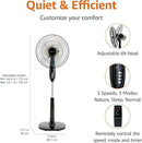 Amazon Basics 16" Pedestal Fan with Remote, Floor Fan, Standing Fan for Bedroom, Living Room, Office, with 3 Speeds, 3 Modes, Timer, Dual-Layered Blades, Adjustable Height, Tilt Head, 60W, Black by CozyNest Decor