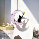 HDCRYSTALGIFTS 6.5'' Black Cat Decor on Purple Moon Stained Glass Window Hanging Suncatcher,Wall Art Glass Window Panel Sun Catcher,Halloween Ornament Decoration Memorial Gift for Lover Cat Loss by GreenHaven Gardens