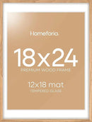 Homeforia 18x24 Poster Frame Wood, High End Natural Oak 18x24 Light Wooden Picture Frame with Mat 16x20, 18 by 24 Frames Matted to 16 x 20 Photo, 24by18 Thin Frames, Tempered Glass, Wall Kit, Set of 1 by CozyNest Decor