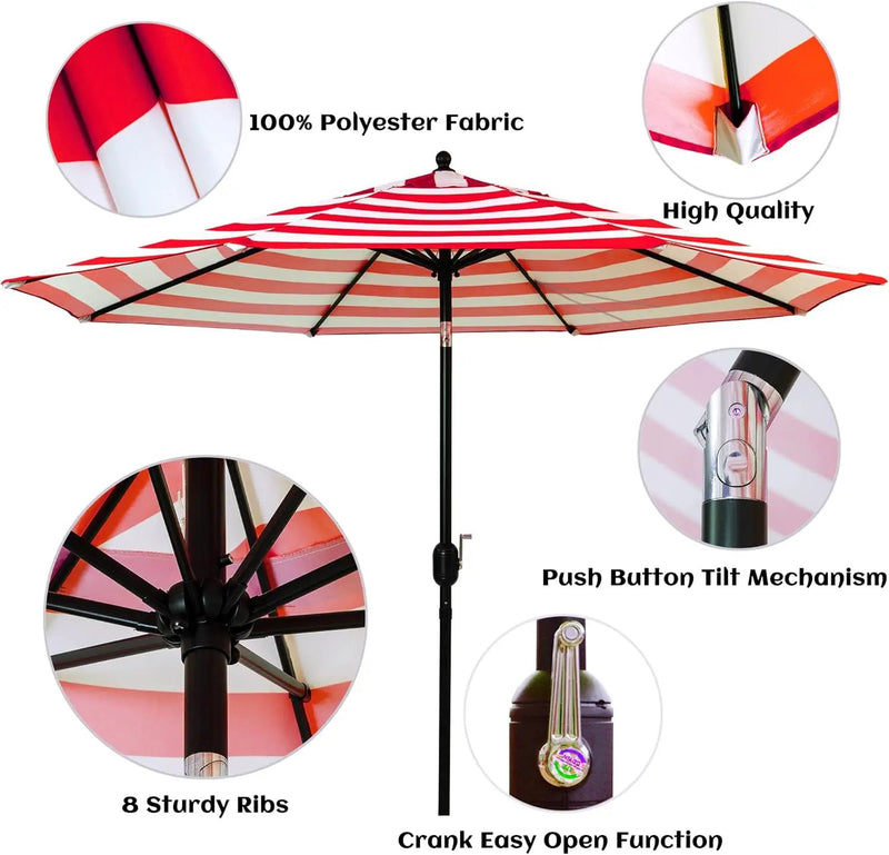 Sunnyglade 9' Patio Umbrella Outdoor Table Umbrella with 8 Sturdy Ribs (Red and White), photo 3 of 6