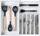 Premium Silverware, Flatware and Utensil Organizer for Kitchen Drawers, Food-Safe Contract Grade, Expandable from 10.5 to 19 In, White Bamboo by CozyNest Decor