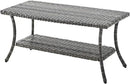 Patio Tables Outdoor Coffee Table - Wicker Rattan Coffee Tables with 2-Tier Storage Shelf Side Table for Porch Deck Balcony Garden Outside Rectangle Mixed Grey by GreenHaven Gardens