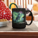 Personalized Husky With Northern Lights Coffee Mug, Custom Name Black Cup 11oz 15oz, Customized Cute Husky Dog Ceramic Mug, Gift For Animal Lovers, Beautiful Landscape Keepsake Cup by CozyNest Decor