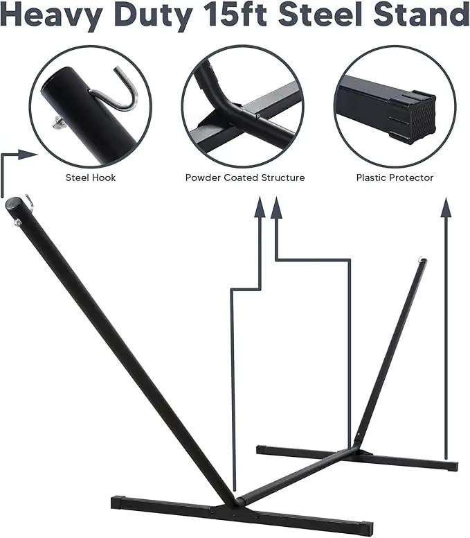 SUNCREAT Hammocks for Outside with 15 ft Stand, Stand Alone Hammock, 475 lbs Capacity, Dark Gray, photo 7 of 8