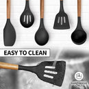 Zulay Kitchen Non-Stick Cooking Utensils Set with Authentic Acacia Wood Handles – 5-Piece Durable & Stylish Silicone Kitchen Utensils Set – Heat Resistant to 464°F – Black by CozyNest Decor