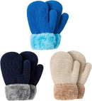 Winter Mittens Gloves Beanie Hat Set for Kids Baby Toddler Children, Thick Warm Knit Fleece Lined Thermal Set for Boys Girls by TinyTreasures Baby Boutique