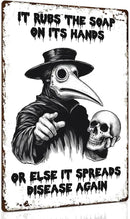 ALKB Halloween Bathroom Decor 8 x 12 Inch - Goth Plague Doctor Metal Tin Sign,Gothic Lovers Gifts,IT RUBS THE SOAP ON ITS HANDS