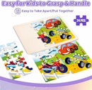Wooden Puzzles for Kids Ages 4-6, 4 PCs 24 Animals Cars Farm Dinosaur World Jigsaw Puzzles, Preschool Educational Brain Teaser Toys for 3 4 5 6 7 8 Years Old by TinyTreasures Baby Boutique