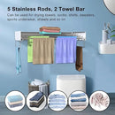 Wall Mounted Drying Rack, Foldable Laundry Rack, Collapsible Drying Rack, 5 Stainless Rods, Wall Mounted Clothing Rod with 2 Towel Bar, 90 lb Capacity, 31.5" White by CozyNest Decor